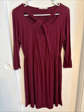 Color Me Red Women's Maroon Twist-Back Long Sleeve Dress